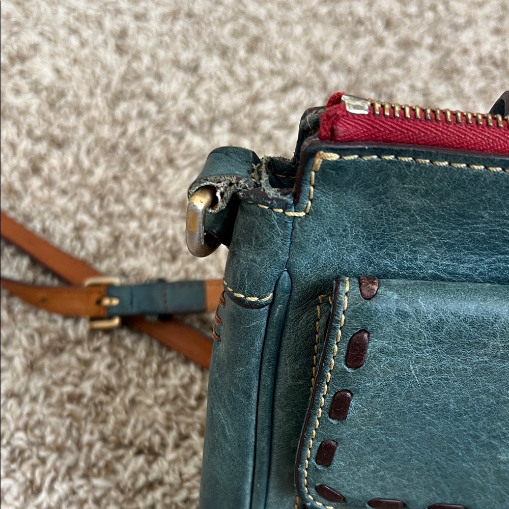 Dooney and Bourke Florentine Leather Crossbody Bag in Teal with Contrast Strap - Picture 11 of 12